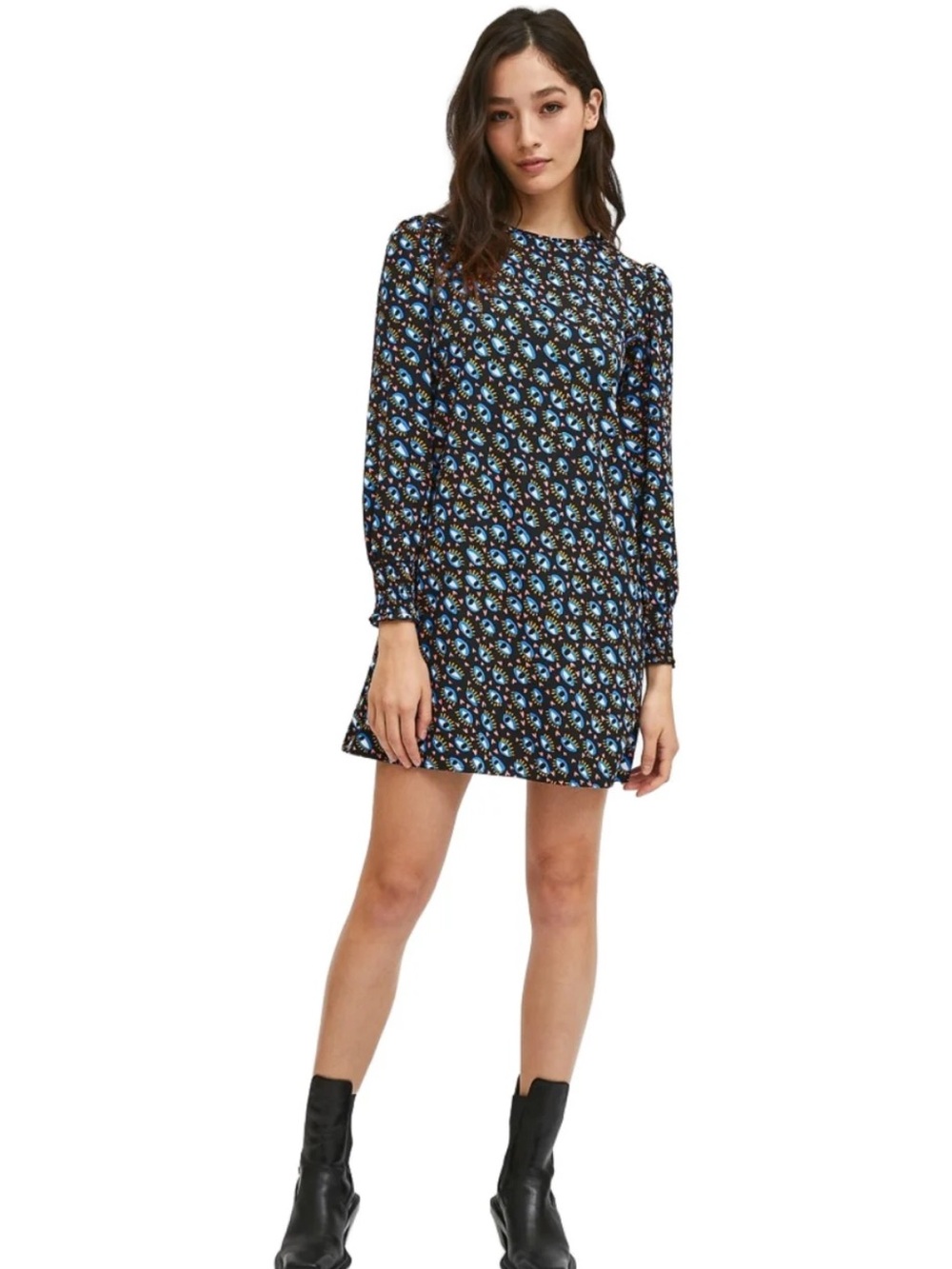 Evil Eye Dress in Black and Blue Above Knee EUC